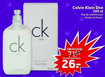 Aanbiedingen Calvin klein one eau de toilette voor dames en heren - Calvin Klein - Geldig van 23/12/2014 tot 28/12/2014 bij Trekpleister