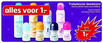 Aanbiedingen Trekpleister deodorant keuze uit het hele assortiment - Huismerk - Trekpleister - Geldig van 23/12/2014 tot 28/12/2014 bij Trekpleister