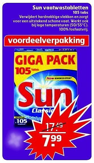 Aanbiedingen Sun vaatwastabletten  - Sun - Geldig van 23/12/2014 tot 28/12/2014 bij Trekpleister
