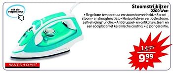 Aanbiedingen Stoomstrijkijzer regelbare temperatuur en stoomhoeveelheid - Watshome - Geldig van 23/12/2014 tot 28/12/2014 bij Trekpleister