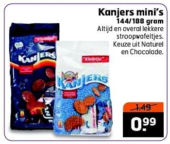 Aanbiedingen Kanjers mini`s altijd en overal lekkere stroopwafeltjes - Kanjers - Geldig van 23/12/2014 tot 28/12/2014 bij Trekpleister