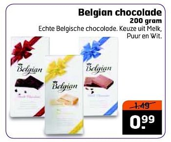 Aanbiedingen Belgian chocolade echte belgische chocolade. keuze uit melk - Belgian - Geldig van 23/12/2014 tot 28/12/2014 bij Trekpleister