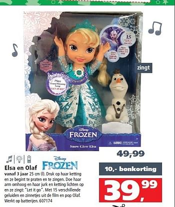 Aanbiedingen Elsa en olaf druk op haar ketting en ze begint te praten en te zingen - Disney  Frozen - Geldig van 13/12/2014 tot 31/12/2014 bij Intertoys