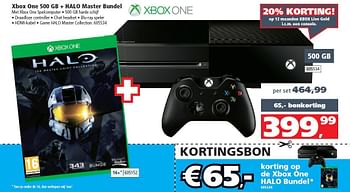 Aanbiedingen Xbox one 500 gb + halo master bundel - Microsoft - Geldig van 13/12/2014 tot 31/12/2014 bij Intertoys