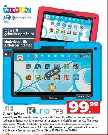 Aanbiedingen 7 inch tablet met meer dan 40 apps, waaronder 10 met kurio motion - Kurio - Geldig van 13/12/2014 tot 31/12/2014 bij Intertoys