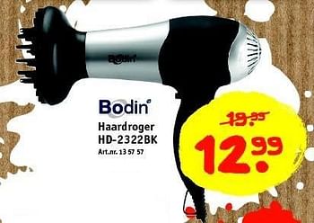 Aanbiedingen Bodin haardroger hd-2322bk - Bodin - Geldig van 22/12/2014 tot 31/12/2014 bij Kijkshop