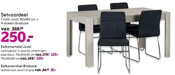 Aanbiedingen Setvoordeel 1 tafel joost 160x90 cm + 4 stoelen brisbane - Huismerk - Leen Bakker - Geldig van 21/12/2014 tot 03/01/2015 bij Leen Bakker
