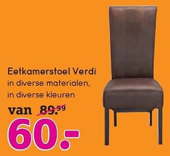 Aanbiedingen Eetkamerstoel verdi in diverse materialen, in diverse kleuren - Huismerk - Leen Bakker - Geldig van 21/12/2014 tot 03/01/2015 bij Leen Bakker