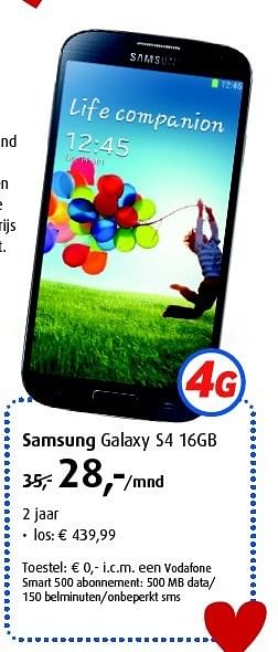 Aanbiedingen Samsung galaxy s4 16gb - Samsung - Geldig van 01/12/2014 tot 04/01/2015 bij Belcompany