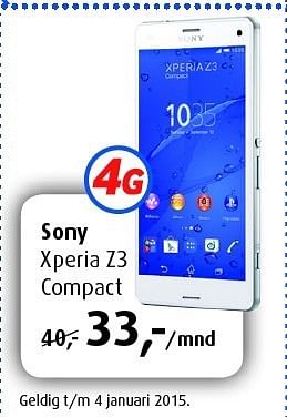 Aanbiedingen Sony xperia z3 compact - Sony - Geldig van 01/12/2014 tot 04/01/2015 bij Belcompany
