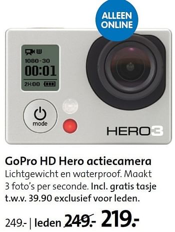 Aanbiedingen Gopro hd hero actiecamera lichtgewicht en waterproof - Hero - Geldig van 15/12/2014 tot 04/01/2015 bij ANWB