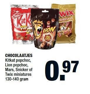 Aanbiedingen Chocolaatjes kitkat popchoc, lion popchoc, mars, snicker of twix miniatures - Nestlé - Geldig van 15/12/2014 tot 04/01/2015 bij Big Bazar