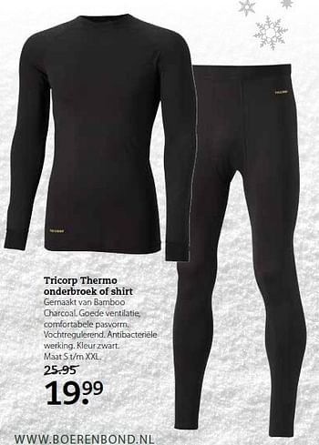Aanbiedingen Tricorp thermo onderbroek of shirt gemaakt van bamboo - Huismerk- Boerenbond - Geldig van 15/12/2014 tot 04/01/2015 bij Boerenbond