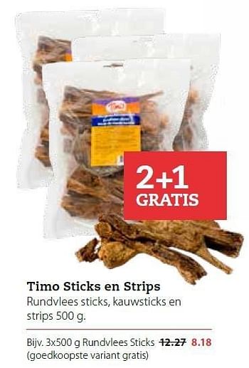 Aanbiedingen Timo sticks en strips rundvlees sticks, kauwsticks en strips - Timo - Geldig van 15/12/2014 tot 04/01/2015 bij Boerenbond