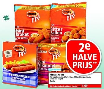 Aanbiedingen Mora snacks alle ligzakken met ca. 30 of 50 stuks of frikandellen - Mora - Geldig van 28/12/2014 tot 03/01/2015 bij Plus