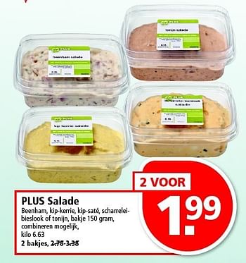 Aanbiedingen Plus salade beenham, kip-kerrie, kip-saté, scharreleibieslook of tonijn - Huismerk - Plus - Geldig van 28/12/2014 tot 03/01/2015 bij Plus