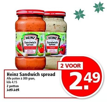 Aanbiedingen Heinz sandwich spread - Heinz - Geldig van 28/12/2014 tot 03/01/2015 bij Plus