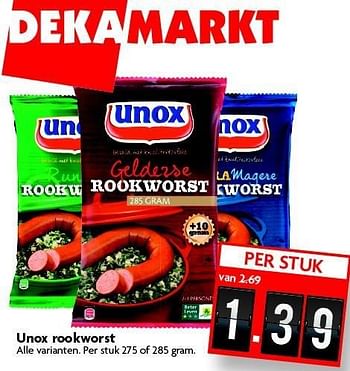 Aanbiedingen Unox rookworst - Unox - Geldig van 28/12/2014 tot 03/01/2015 bij Deka Markt
