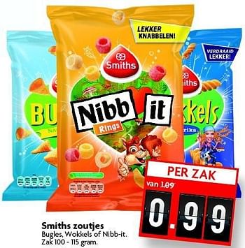 Aanbiedingen Smiths zoutjes bugles, wokkels of nibb-it - Smiths - Geldig van 28/12/2014 tot 03/01/2015 bij Deka Markt