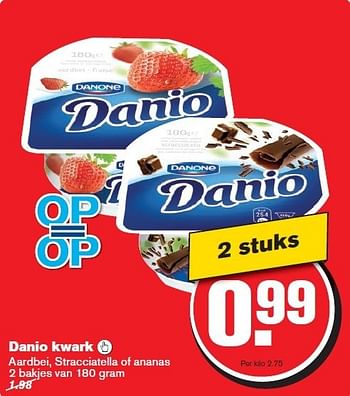 Aanbiedingen Danio kwark  aardbei, stracciatella of ananas - Danio - Geldig van 27/12/2014 tot 01/01/2015 bij Hoogvliet