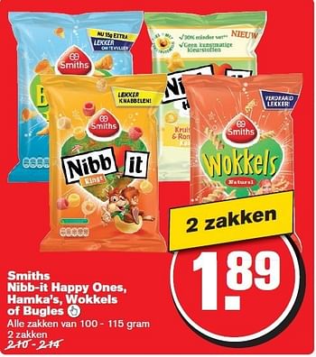 Aanbiedingen Smiths nibb-it happy ones,hamka`s, wokkeis - Smiths - Geldig van 27/12/2014 tot 01/01/2015 bij Hoogvliet