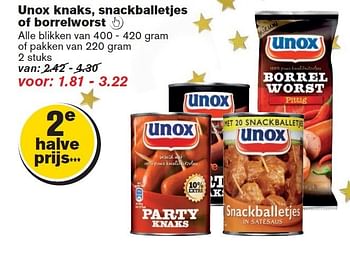Aanbiedingen Unox knaks, snackballetjes of borrelworst  - Unox - Geldig van 27/12/2014 tot 01/01/2015 bij Hoogvliet