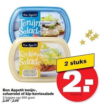 Aanbiedingen Bon appetit tonijn-, scharrelei of kip-kerriesalade - Bon Appetit - Geldig van 27/12/2014 tot 01/01/2015 bij Hoogvliet