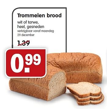 Aanbiedingen Trommelen brood wit of tarwe, heel, gesneden - Trommelen - Geldig van 28/12/2014 tot 03/01/2015 bij Em-té