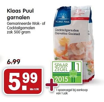 Aanbiedingen Klaas puul garnalen gemarineerde wok- of cocktailgarnalen - Klaas Puul - Geldig van 28/12/2014 tot 03/01/2015 bij Em-té