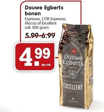 Aanbiedingen Douwe egberts bonen espresso, l`or espresso, mocca of excellent - Douwe Egberts - Geldig van 28/12/2014 tot 03/01/2015 bij Em-té