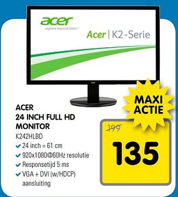 Aanbiedingen Acer 24 inch full hd monitor - Acer - Geldig van 27/12/2014 tot 04/01/2015 bij Maxwell
