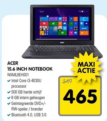 Aanbiedingen Acer 15.6 inch notebook - Acer - Geldig van 27/12/2014 tot 04/01/2015 bij Maxwell