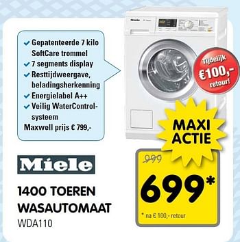 Aanbiedingen Miele 1400 toeren wasautomaat - Miele - Geldig van 27/12/2014 tot 04/01/2015 bij Maxwell