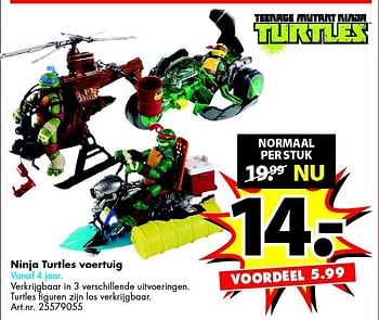 Aanbiedingen Ninja turtles voertuig verkrijgbaar in 3 verschillende uitvoeringen - Ninja Turtles - Geldig van 27/12/2014 tot 11/01/2015 bij Bart Smit