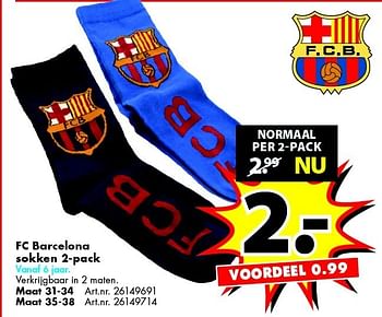 Aanbiedingen Fc barcelona sokken 2-pack - FC Barcelona - Geldig van 27/12/2014 tot 11/01/2015 bij Bart Smit