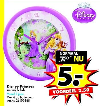 Aanbiedingen Disney princess maxi klok - Disney Princess - Geldig van 27/12/2014 tot 11/01/2015 bij Bart Smit