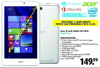 Aanbiedingen Acer 8 inch tablet w1-810 - Acer - Geldig van 27/12/2014 tot 11/01/2015 bij Bart Smit