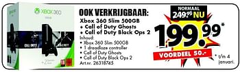 Aanbiedingen Xbox 360 slim 500gb + call of duty ghosts + call of duty black ops 2 - Microsoft Game Studios - Geldig van 27/12/2014 tot 11/01/2015 bij Bart Smit