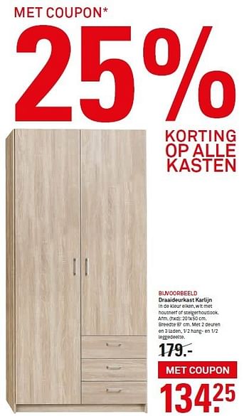 Aanbiedingen Bijvoorbeeld draaideurkast karlijn in de kleur eiken - Huismerk Karwei - Geldig van 28/12/2014 tot 03/01/2015 bij Karwei