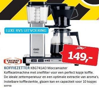 Aanbiedingen Technivorm koffiezetter koffiezetmachine met snelfilter - Technivorm - Geldig van 29/12/2014 tot 04/01/2015 bij De Harense Smid