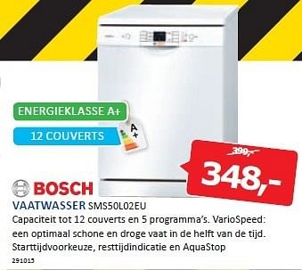 Aanbiedingen Bosch vaatwasser capaciteit tot 12 couverts en 5 programma`s - Bosch - Geldig van 29/12/2014 tot 04/01/2015 bij De Harense Smid
