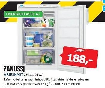 Aanbiedingen Zanussi vrieskast tafelmodel vrieskast. inhoud 91 liter - Zanussi - Geldig van 29/12/2014 tot 04/01/2015 bij De Harense Smid