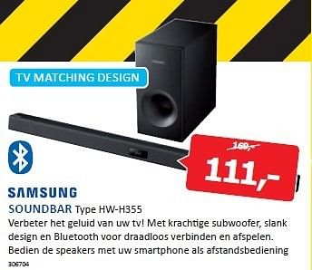 Aanbiedingen Samsung soundbar verbeter het geluid van uw tv! - Samsung - Geldig van 29/12/2014 tot 04/01/2015 bij De Harense Smid