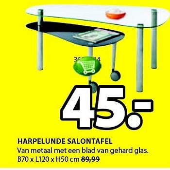 Aanbiedingen Harpelunde salontafel van metaal met een blad van gehard glas - Huismerk - Jysk - Geldig van 25/12/2014 tot 11/01/2015 bij Jysk