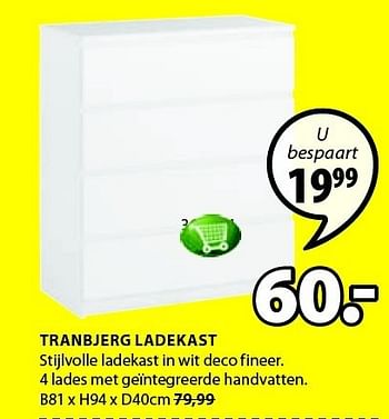 Aanbiedingen Tranbjerg ladekast stijlvolle ladekast in wit deco fineer - Huismerk - Jysk - Geldig van 25/12/2014 tot 11/01/2015 bij Jysk