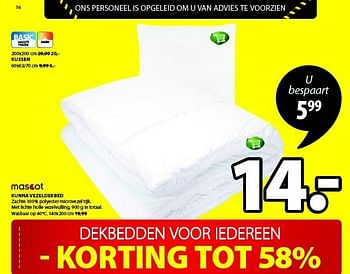 Aanbiedingen Kunna vezeldekbed zachte 100% polyester microvezel tijk - Mascot - Geldig van 25/12/2014 tot 11/01/2015 bij Jysk