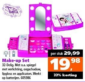 Aanbiedingen Make-up set met o.a. spiegel met verlichting, oogschaduw - Disney - Geldig van 27/12/2014 tot 11/01/2015 bij Intertoys