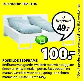 Aanbiedingen Roskilde bedframe bedframe van goede kwaliteit met wit hoogglans - Huismerk - Jysk - Geldig van 25/12/2014 tot 11/01/2015 bij Jysk