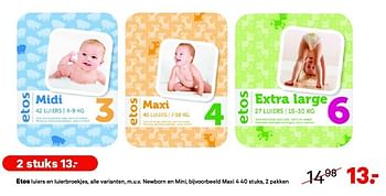 Aanbiedingen Etos luiers en luierbroekjes, alle varianten, m.u.v. newborn en mini - Huismerk - Etos - Geldig van 29/12/2014 tot 11/01/2015 bij Etos