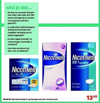 Aanbiedingen Nicotinell bijvoorbeeld kauwgom 2 mg. bij stoppen met roken - nicotinell - Geldig van 29/12/2014 tot 11/01/2015 bij Etos